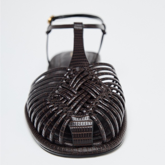 Zara Woven Cage Women's Sandals Chocolate Brown NWT - Picture 4 of 6